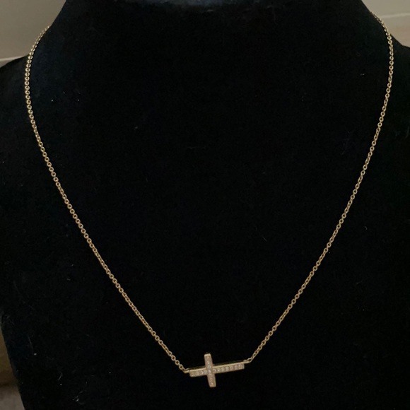 Nordstrom Goldtone CZ Horizontal Cross Necklace - Picture 1 of 6